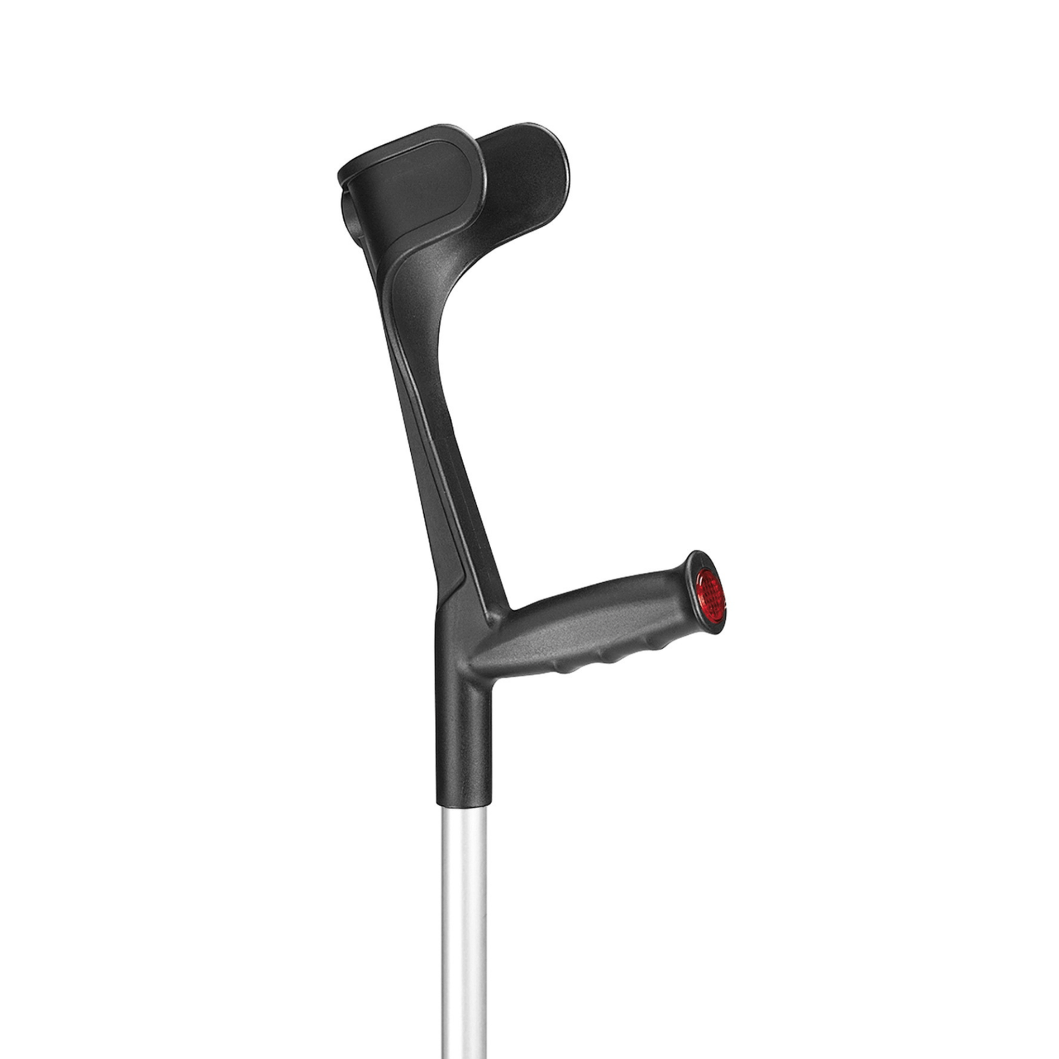Unterarmgehhilfen KLASSIKER, Ergonomischer Hartgriff, Druckknopf - Silber Rohr