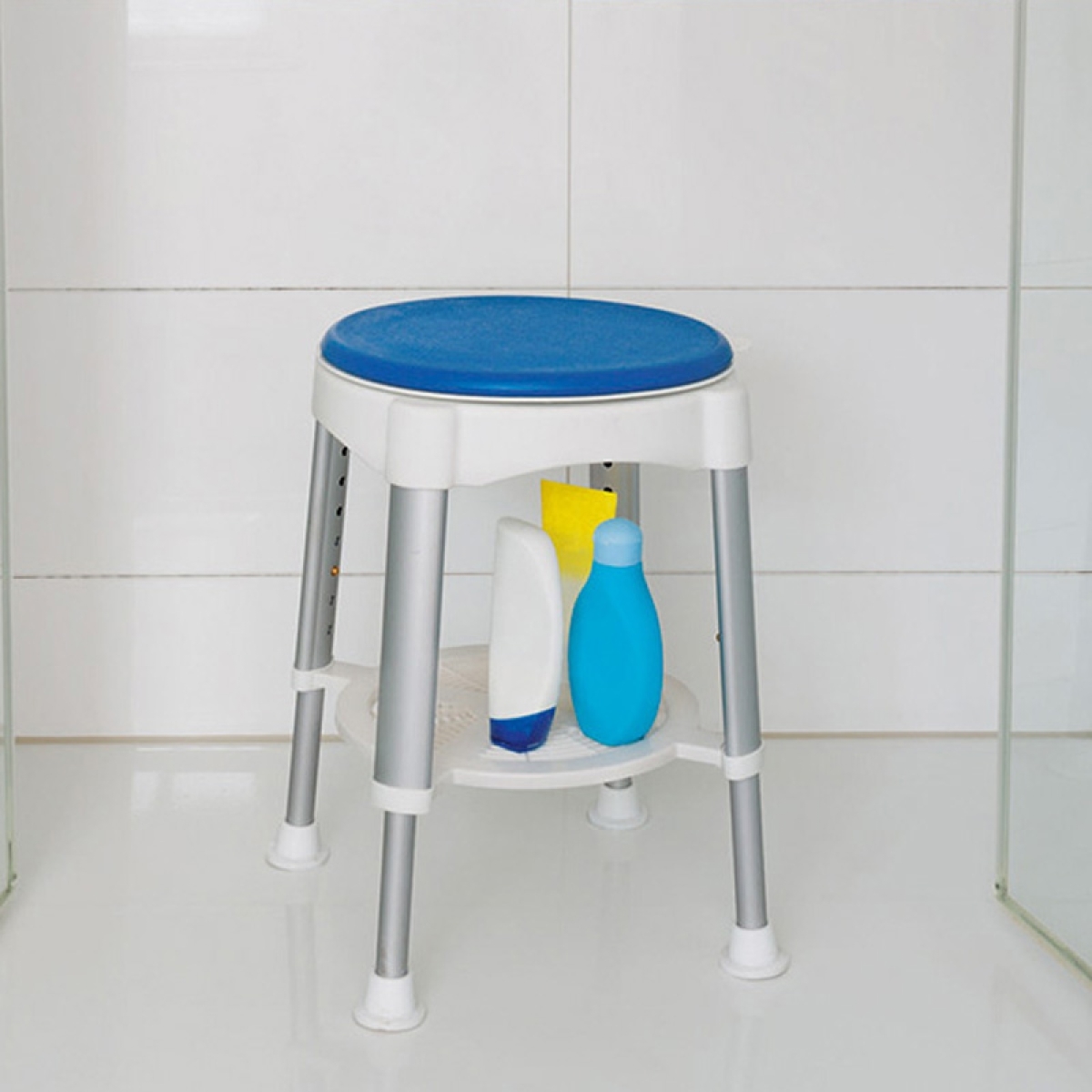 Duschhocker mit Soft-Drehsitz und Ablage Russka
